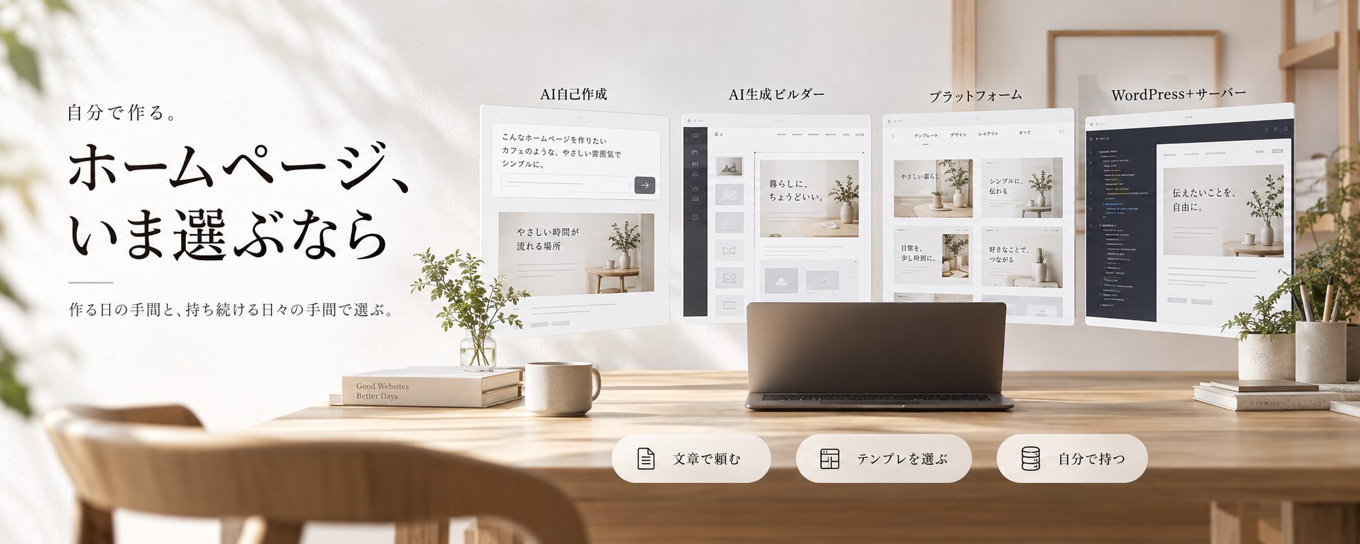 ホームページ、いま選ぶなら — 自分で作る。